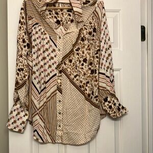 Free People Patterned Button-Up Blouse